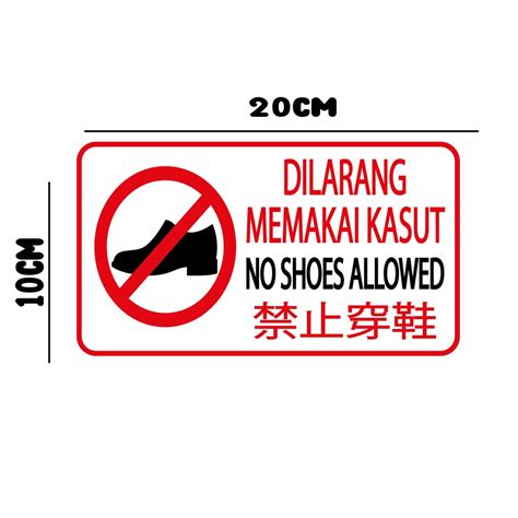 No Shoes Allowed Sign Sticker Pvc Sticker Wall Window Waterproof Dilarang Memakai Kasut Sticker
