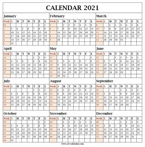 2021 Calendar By Week Number Excel Calendar Inspiration Design