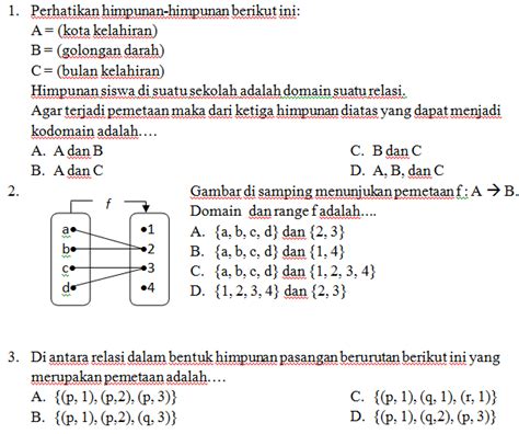 B, pembahasan, kedokteran, teknik mesin, teknik elektro, dan arsitektur merupakan jurusan program studi yang berlatar contoh soal ujian masuk guru. SOAL RELASI, FUNGSI - MATEMATIKA