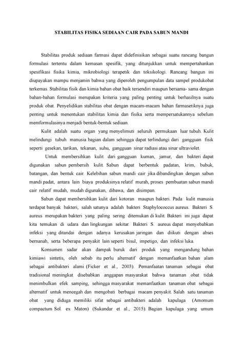 Stabilitas Fisika Sediaan CAIR PADA Sabun Mandi - STABILITAS FISIKA