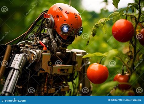 Smart Robot Farmer Harvesting Tomatoes In Greenhouse Farm Automation