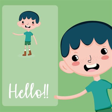 Premium Vector Cute Boy Cartoon Hello Card