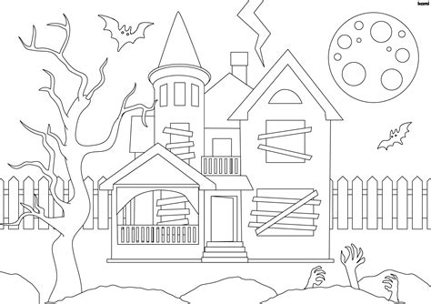 Halloween Coloring Sheet Haunted House For Teachers Perfect For