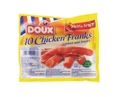 1stopmart Doux Chicken Franks Hot And Spicy Cooked And Frozen 10pcs340g