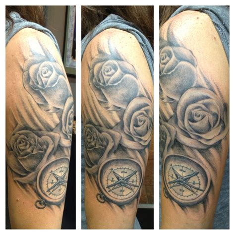 Two Roses And The Compass Two Roses Compass Portrait Tattoo Tattoos