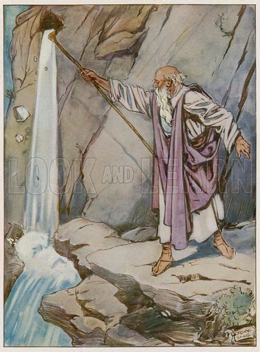 Moses Striking The Rock To Bring Forth Water Stock Image Look And Learn