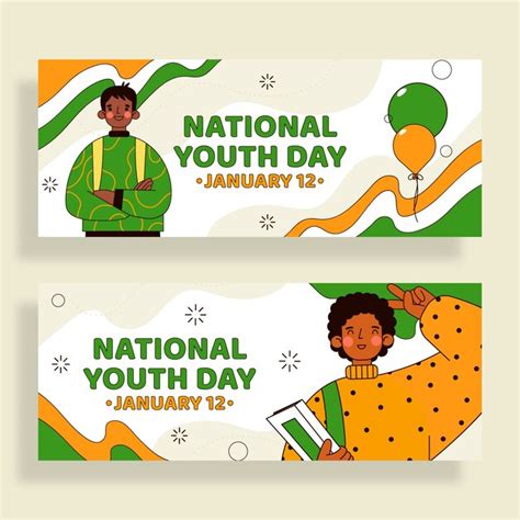Free Vector Hand Drawn National Youth Day Horizontal Banners Set
