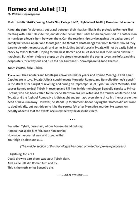 Romeo And Juliet 13 Monologue