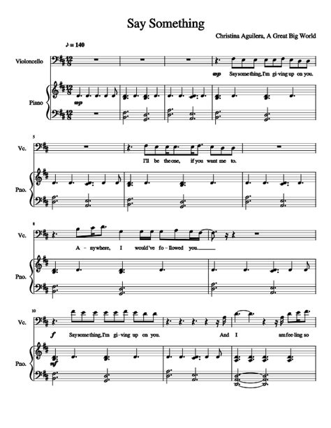Say Something Sheet Music For Piano Cello Solo