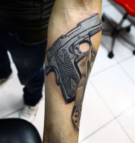 Get images of tattoos on body. 50 Gun Tattoos For Men - Explosive Bullet Design Ideas
