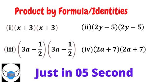 How To Product Algebric Expression By Identities Formula Youtube