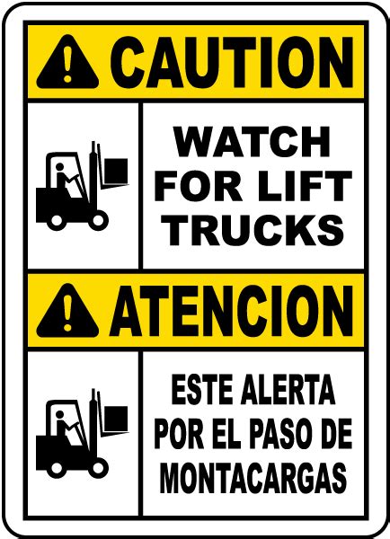 Bilingual Caution Watch For Lift Trucks Sign Claim Your 10 Discount