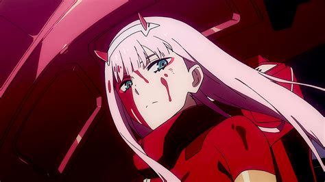 Darling In The Franxx Zero Two Hiro Zero Two With Red Dress And Long Pink Hair With Red Shadow