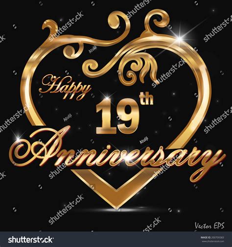 19 Year Anniversary Golden Heart 19th Anniversary Decorative Golden