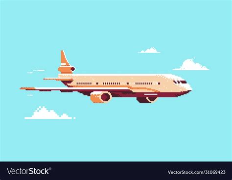 Pixel Art Plane Aircraft Flying In Sky Air Vector Image
