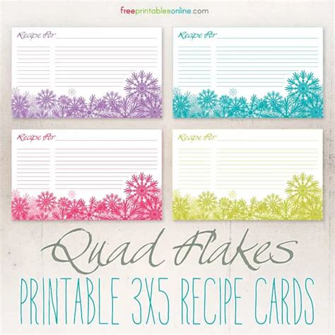 Summer Snowflakes 3x5 Recipe Cards Free Printables Online