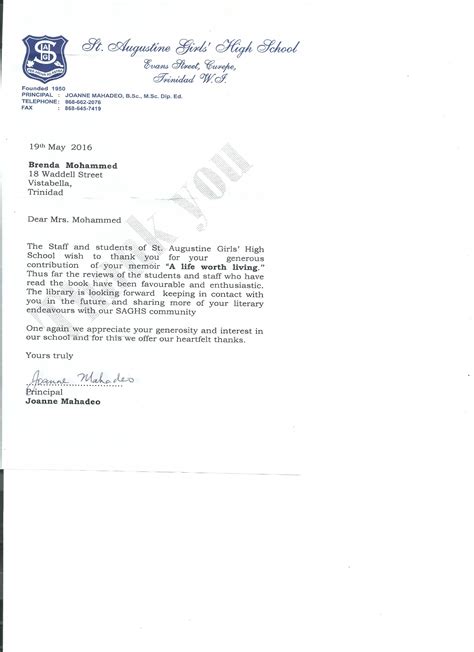 Thank you letter for donation of library books save template donating books puzzles dvds best thank you letter sample for book donation image collection Author's Blog of Brenda Mohammed: Thank You Letter from my Alma Mater for Donation of Books - My ...