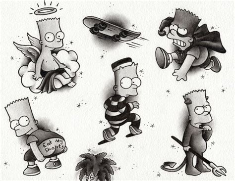 Bart Simpson Flash Sheet Illustration Art Print Traditional Tattoo