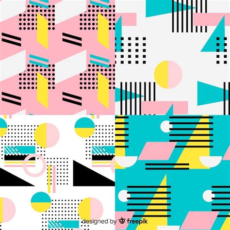 Colourful Memphis Pattern Collection Free Vector