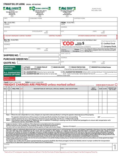 Free Bill Of Lading Forms Templates Template Lab