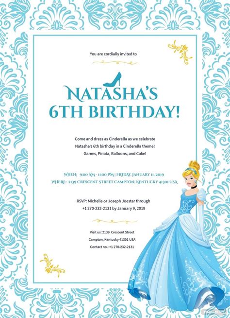 Free Cinderella Birthday Invitation Template In 2020 Cinderella