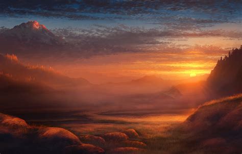 Wallpaper Sunset Clouds Mountains Sunrise Lake Mountain Forest