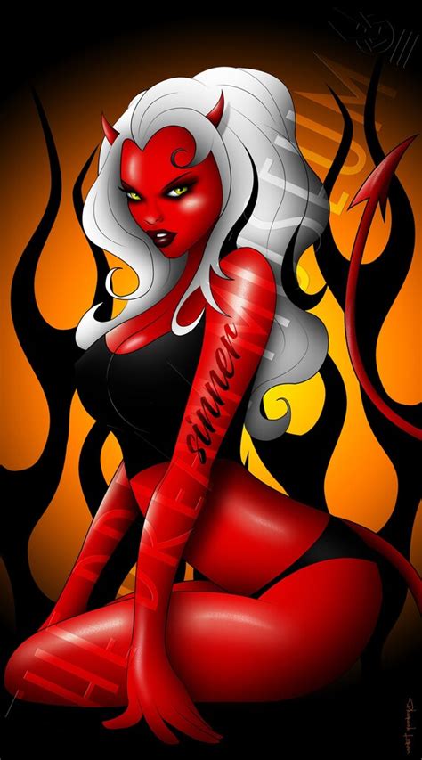 Art Print Metal Canvas Pin Up Devil Girl Woman Hot Demon Red Etsy