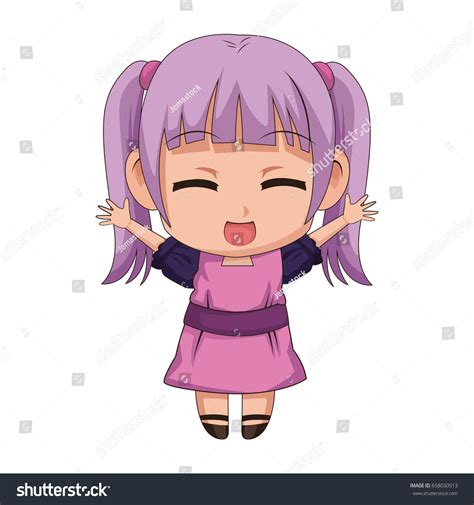 Cute Anime Chibi Little Girl Cartoon Stock Vector