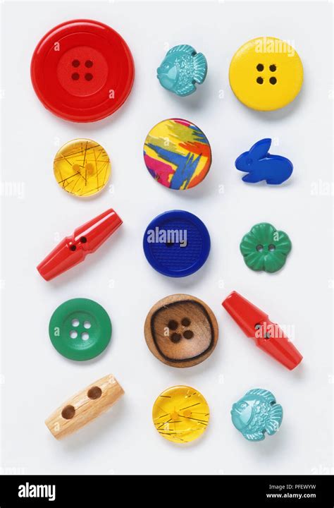Selection Of Differently Shaped Colourful Buttons Close Up Stock Photo