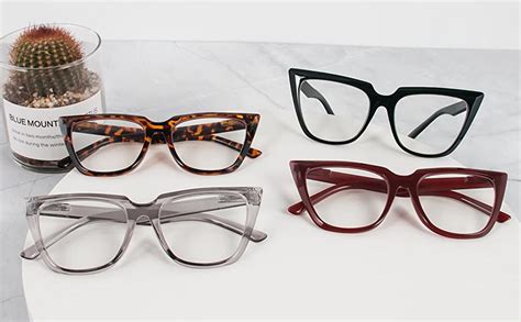 kokobin 4 pack oversize cat eye reading glasses for women，blue light blocking spring