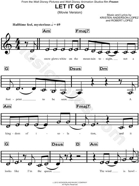 Let It Go Movie Version From Frozen Sheet Music For Beginners In
