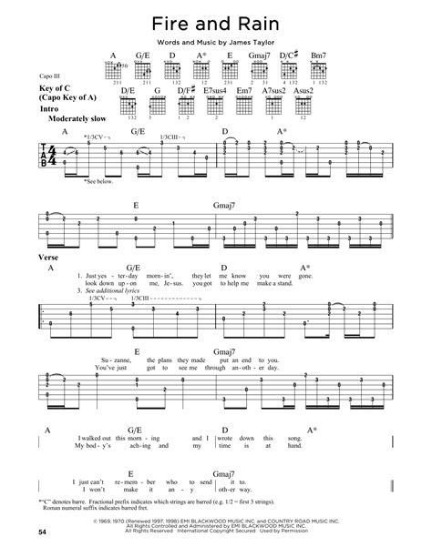 Fire And Rain By James Taylor Guitar Lead Sheet Guitar Instructor