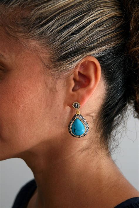 Turquoise Gold Earrings By Divine Elements Jewellery