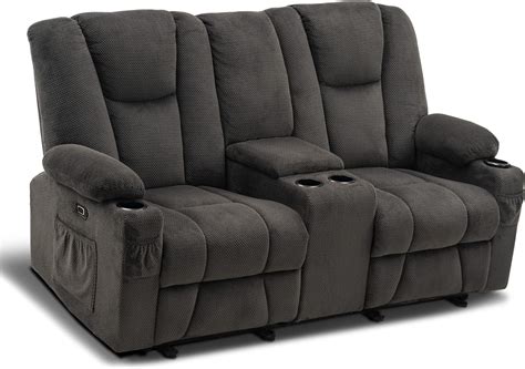 Mcombo Mcombo Fabric Power Loveseat Recliner Electric Reclining Loveseat Sofa With Heat And