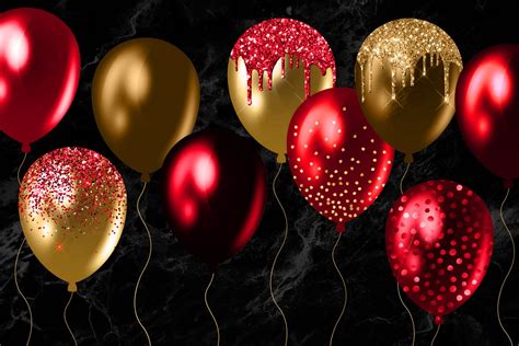Red And Gold Balloons Clipart Glitter Balloon Png Digital Etsy Uk