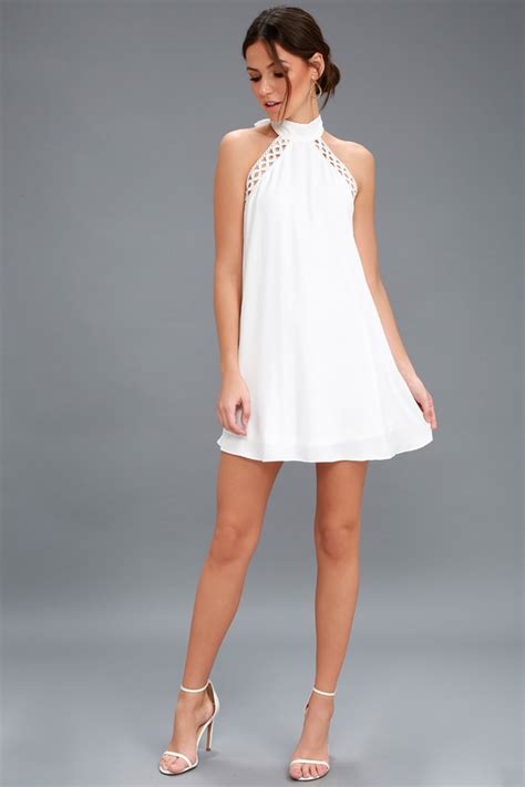 cute white dress lace dress halter dress lulus