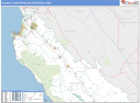 Salinas Ca Metro Area Wall Map Basic Style By Marketmaps