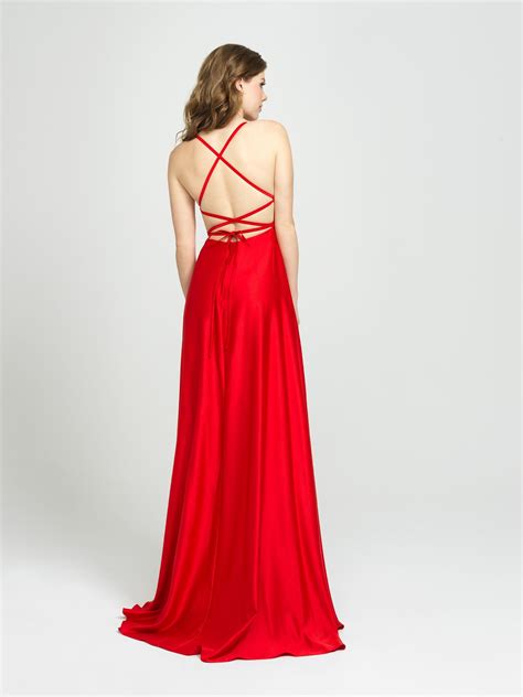 Madison James - 19-115 Crisscross Designed Backless Satin Gown