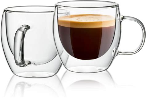 Sweese Espresso Cups Double Wall Insulated Glass Coffee Mugs 5 Ounce Set Of 2