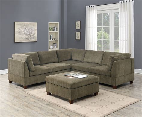 Contemporary Modern Unique Modular 6pc Sectional Sofa Set Tan Chenille