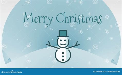 Snowball For Christmas Greeting With Snowman With The Text Of Merry