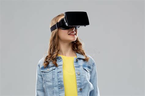 Teen Girl In Virtual Reality Headset Or Vr Glasses Stock Image Image