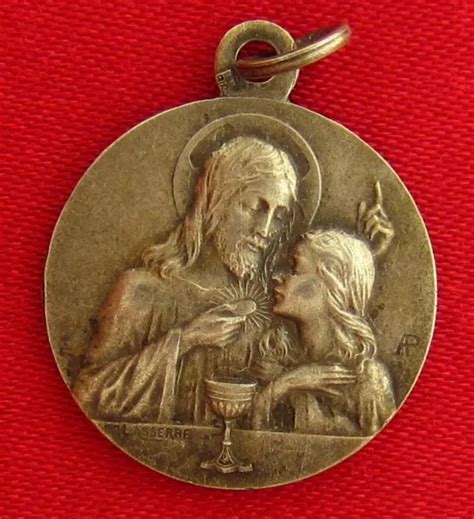 Vintage First Holy Communion Medal Jesus And Child Catholic Religious