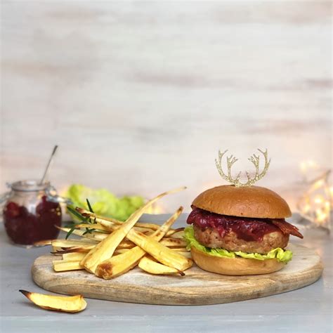 Christmas Turkey Burgers With Parsnip Fries Red Onion Cranberry