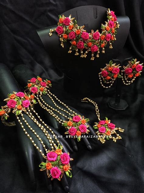 Gota Floral Jewellery Eng Flower Jewelry Designs Flower Jewellery
