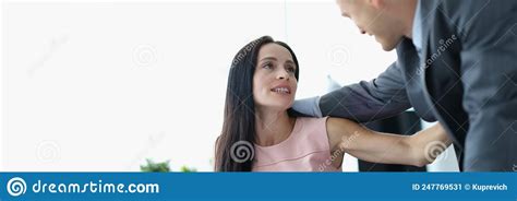 Man Flirts With Woman At Workplace Harassment Stock Image Image Of