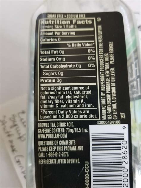 Pure Leaf Unsweetened Black Tea Nutrition Facts Nutrition Pics