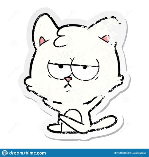 A Creative Distressed Sticker Of A Bored Cartoon Cat Stock Vector Illustration Of Hand
