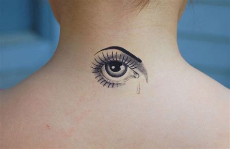 Simple Crying Eye Tattoo On Back Neck Small Bow Tattoos Tiny Heart