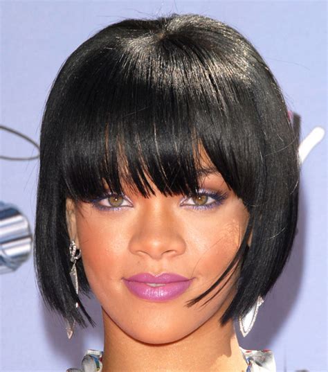 Rihanna Bob Hairstyle With Fringed Bang